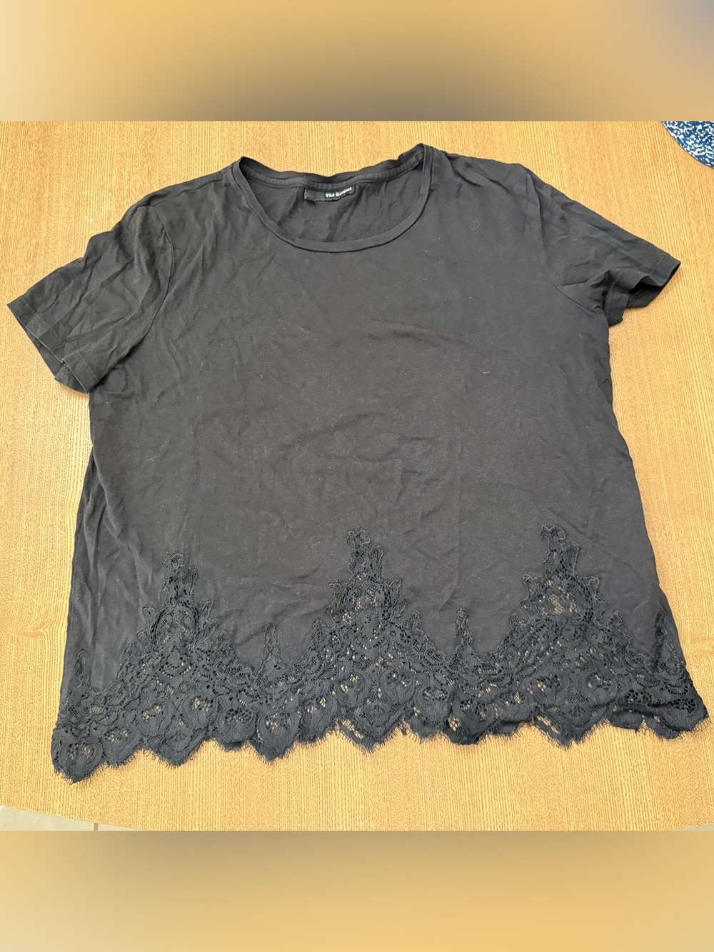 The Kooples Black Short-Sleeve Tee with Lace Hem